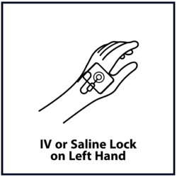 IV or saline lock on left hand